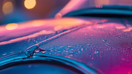 Wall Mural - a vibrant close-up of water droplets resting on a colorful surface. the blurred background adds to t