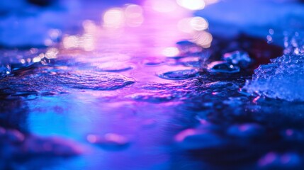 Wall Mural - a mesmerizing capture of shimmering water in vivid blue and purple hues. the light dances across the