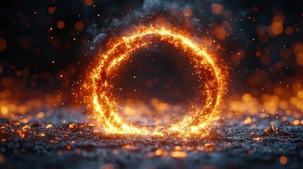 Wall Mural - fiery sparks from a vibrant ring of fire captivate against a dark backdrop, suggesting energy, power