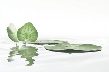 Poster - Delicate lily pads floating on calm water under soft light at a serene pond