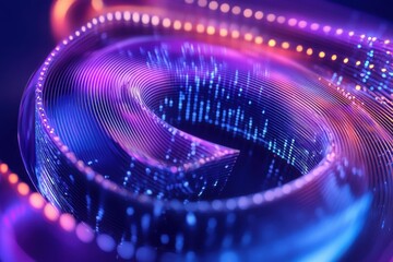 Fototapete - Colorful abstract digital design featuring intertwined lines and glowing dots representing connectivity and technology in contemporary art