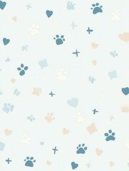 Poster - Minimalist veterinary background designed with soft pastel colors and harmonious icons for professional veterinary branding