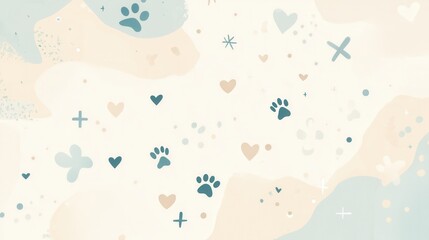Poster - Modern minimalist veterinary background with soft pastel colors and harmonious icons
