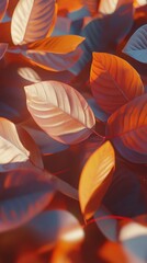 Poster - Close-up view of a vibrant pile of autumn leaves showcasing warm colors and intricate textures in natural light