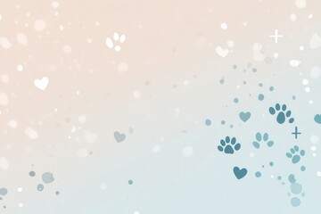Poster - Minimalist veterinary background with pastel colors featuring gentle paw prints, hearts, and medical symbols for professional use