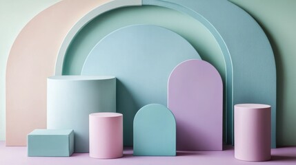 Leinwandbilder - Soft lavender and teal shapes create a serene display in a gentle setting perfect for modern decor and design inspiration