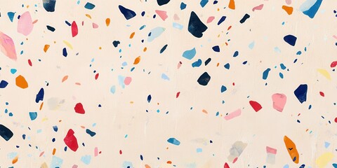 Poster - Colorful terrazzo-inspired texture design with scattered shapes and vibrant hues creating a lively backdrop for modern decor