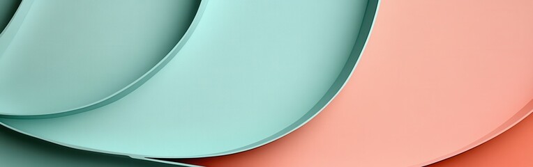 Fototapete - Elegant overlapping arcs in pastel mint and coral tones create a harmonious visual blend in a serene setting