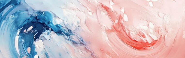 Aufkleber - Pastel coral and blue circular strokes create a soothing abstract artwork in serene tones suitable for modern decor