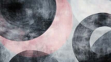 Fototapete - Elegant overlapping pencil strokes create a dynamic pattern of circles in soft hues and dark contrasts