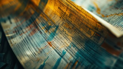 Leinwandbilder - Detailed graphs depicting stock and bond trends on aged paper with intense colors and intricate data markings