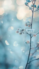 Aufkleber - Cool-toned bokeh lights illuminate frosted branches and delicate berries in a winter wonderland setting