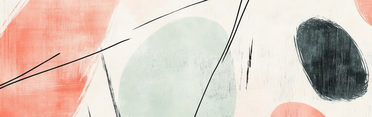 Poster - Abstract art featuring pastel mint and coral pencil strokes with dynamic linework creating a harmonious modern aesthetic