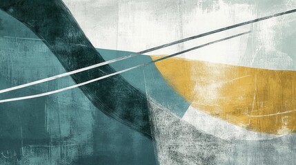 Leinwandbilder - Abstract representation featuring muted teal and ochre pencil strokes creating a dynamic composition