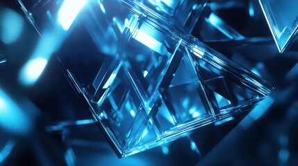 Poster - Luminous abstract background showcasing intricate geometric shapes in stunning blue illumination