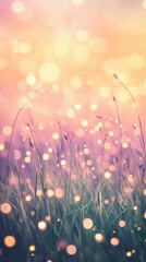 Poster - Whimsical twilight landscape with sparkling grass and enchanting bokeh lights