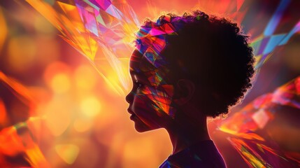 Poster - Glowing child in vibrant colors illuminated by light at evening event