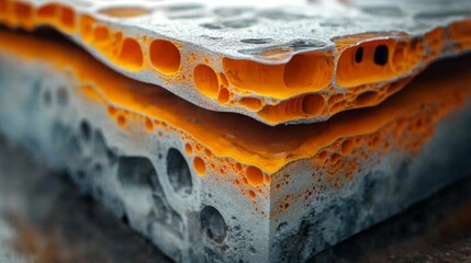Poster - Complex layers of steel and aluminum are seen with intricate patterns and textures, emphasizing the innovative casting and welding processes in a modern manufacturing environment.