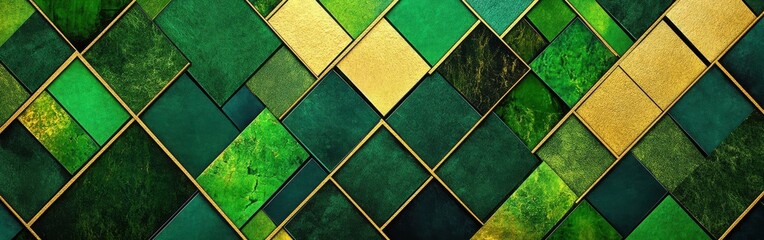 Aufkleber - Textured geometric pattern featuring interlocking shapes in rich green and gold tones for contemporary design