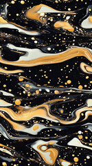 Wall Mural - seamless a captivating abstract art design featuring flowing waves of gold and white on a deep black