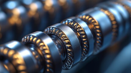 Poster - Machinery operates in a contemporary manufacturing facility, producing complex metal parts through automation. The focus is on detailed metalwork emphasizing quality and efficiency.