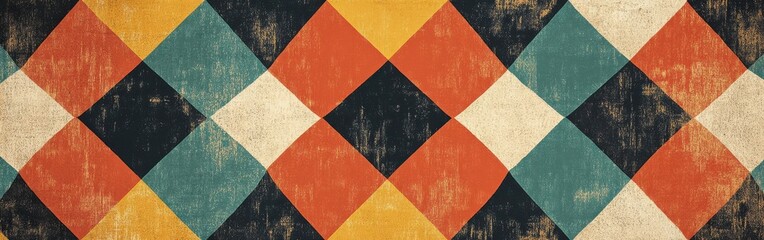 Poster - Retro diamond pattern in burnt colors enhancing vintage decor and design aesthetics