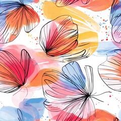 Fototapete - Playful watercolor doodle of colorful butterflies fluttering across a bright background