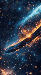 Poster - Mystical spaceship navigating through a vibrant cosmic landscape with swirling galaxies and shimmering stars