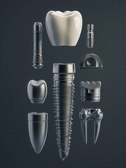 Aufkleber - Detailed 3D render of dental implant components in exploded view against gradient background showcasing intricate design and technology