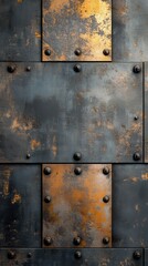 Poster - Metallic background featuring deep gray tones with rusty accents and rivets creating an industrial aesthetic perfect for creative projects