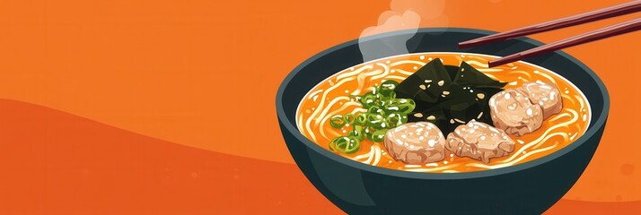 Aufkleber - Enjoying a steaming bowl of delicious ramen with pork and seaweed in a cozy setting perfect for a meal