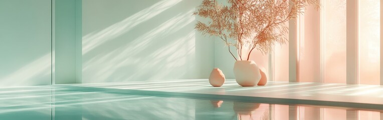 Aufkleber - Dreamy pastel-inspired space with soft light and minimalistic decor reflecting tranquility and elegance