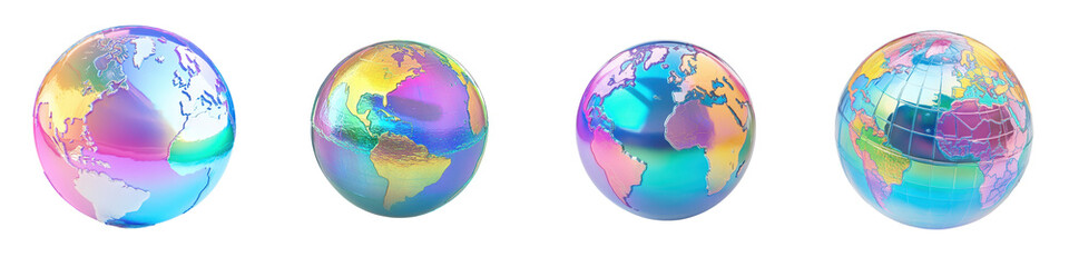 colorful holographic and abstract 3d rendered of planet earth in various glowing spectrum like desig