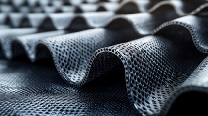 Poster - Close-up view of a textured industrial material with waves, depicting intricate designs used in manufacturing processes such as welding or casting.