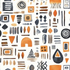 Poster - Colorful bold doodle and cartoon drawings using watercolor in a lively geometric pattern with earthy tones