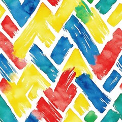 Poster - Bold doodle cartoon inspired watercolor pattern featuring vibrant colors with zigzag designs