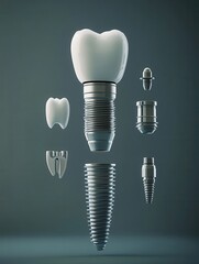 Aufkleber - Detailed 3D render of a dental implant in exploded view showcasing essential components against a gradient background