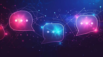 Abstract digital background. Abstract glowing message bubbles. Social media or online communication concept. Digital communication bubbles. social network and global connection. Copy space area