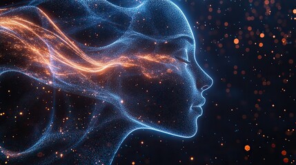 Wall Mural - sound waves, flowing and converging, illustrate hearing's intricate process via a stylized polygonal