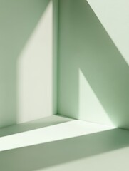 Poster - Serene Light Illuminating Corner Revealing Abstract Geometric Shadow Pattern Creating Minimalistic Interior