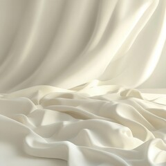 Fototapete - Abstract creamy fabric backdrop captures soft waves folds gentle elegance and delicate texture