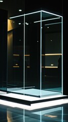 Poster - Abstract modern architecture with glowing glass and dark ambient lighting creating an intriguing visual