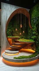 Poster - Luxurious interior design featuring natural elements and subtle lighting showcasing moss and stone texture