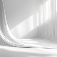 Fototapete - Minimalist studio background with white flowing silk fabric and soft light evoking purity and elegance