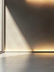 Aufkleber - Minimalist Interior Room with Sunlight Window and Warm Lighting on Wall for Modern Decoration Style
