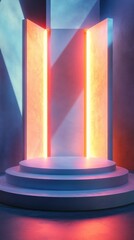 Aufkleber - Abstract Podium Stage illuminated with radiant Neon Lights modern backdrop for product display