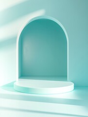 Aufkleber - Serene turquoise scene with platform and arch background creating tranquil ambiance product presentation