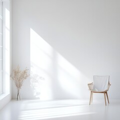 Aufkleber - Serene interior featuring modern chair and dried flowers bathed in soft light ideal for minimalist design themes