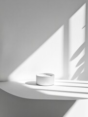 Aufkleber - Minimalist Serenity White Cylinder Display with Elegant Shadows for Product Showcase and Tranquil Ambiance