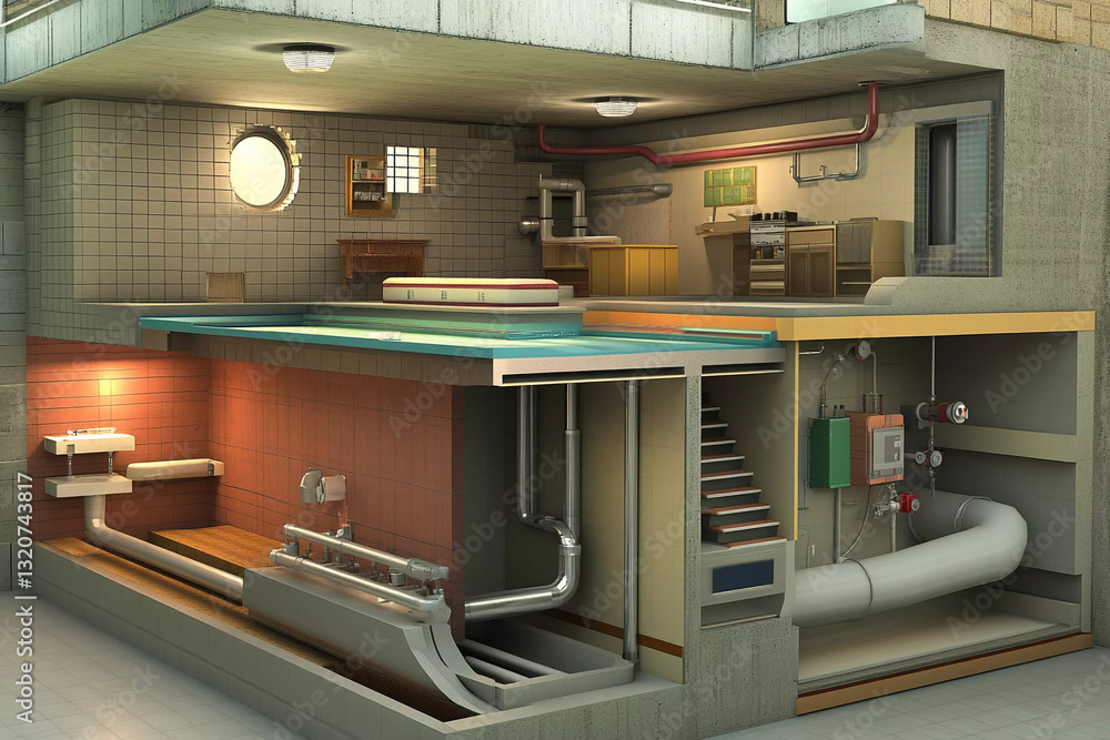 Cross-section diagram illustrating residential plumbing layout and ...